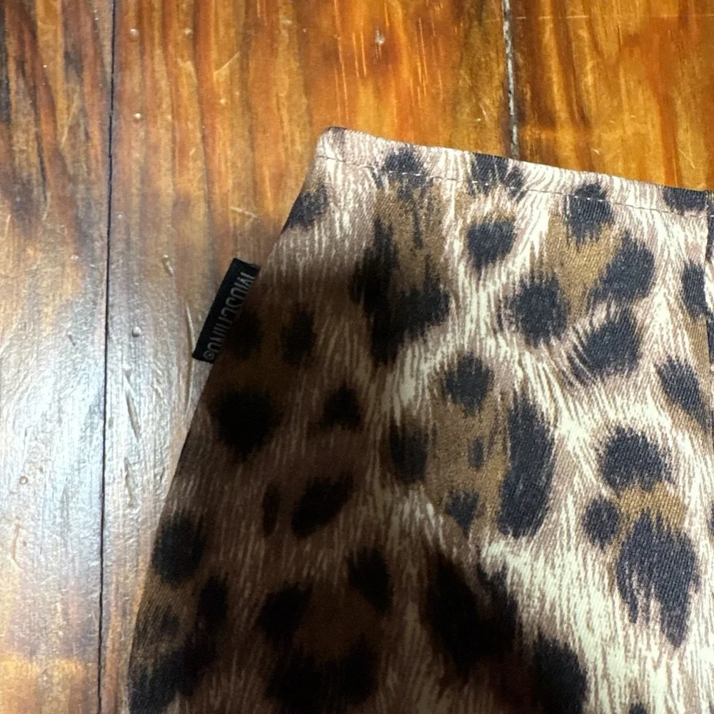 Vtg Moschino Jeans Leopard Animal Print Pencil Ruffle Hem Skirt Womens Sz 10